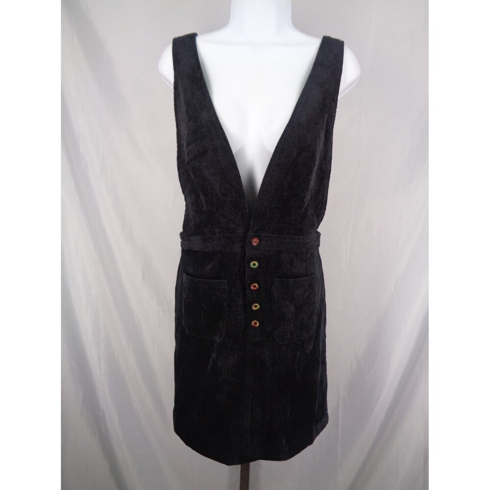 Loveriche Black Corduroy Pinafore Overall Jumper Mini Dress Size Medium New